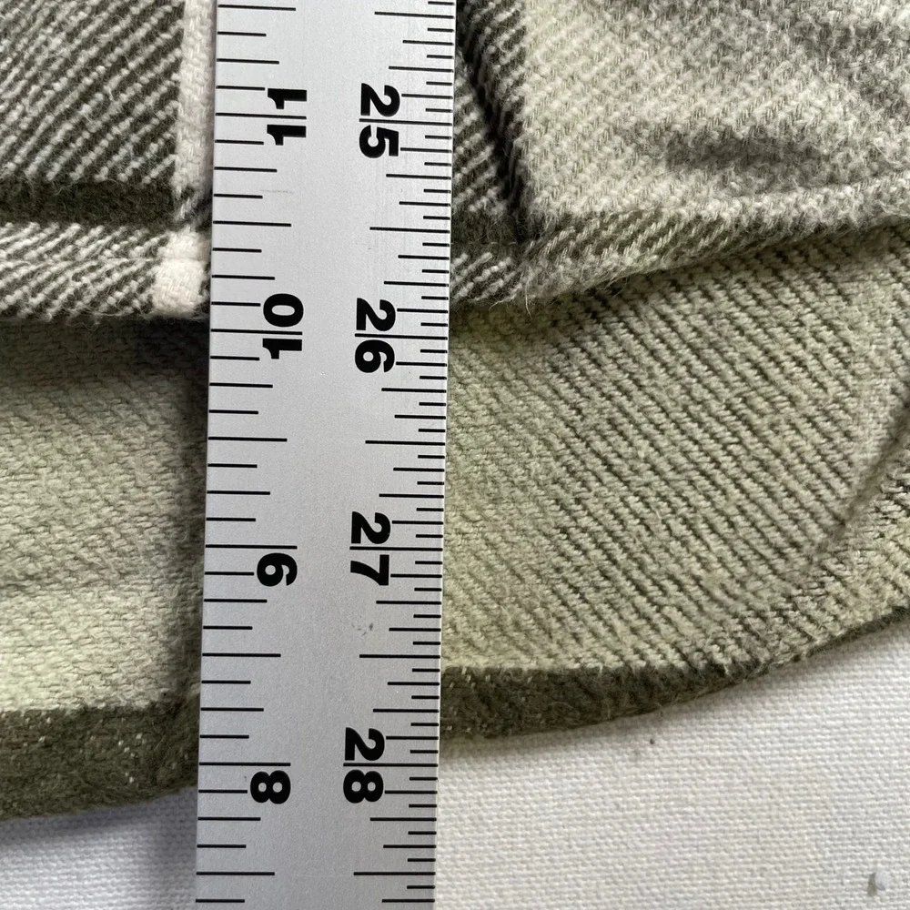 American Eagle Plaid Hooded Flannel Shirt Green Tan Grey Removable Hood Size M